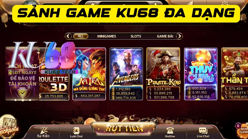 Sảnh trò chơi tại cổng game Ku68